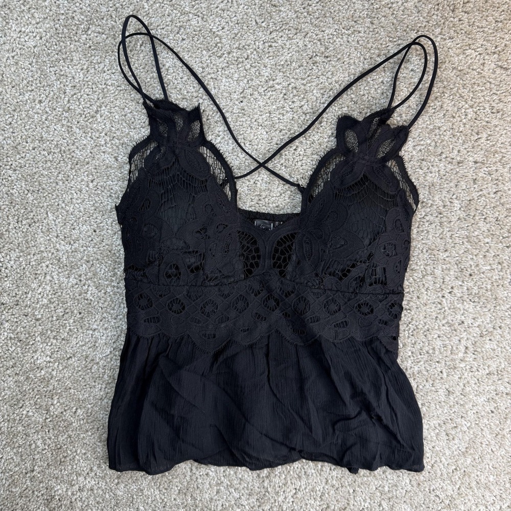 J For Justify Tank Top Womens L Black Lace Adjustable Strap Camisole Lined